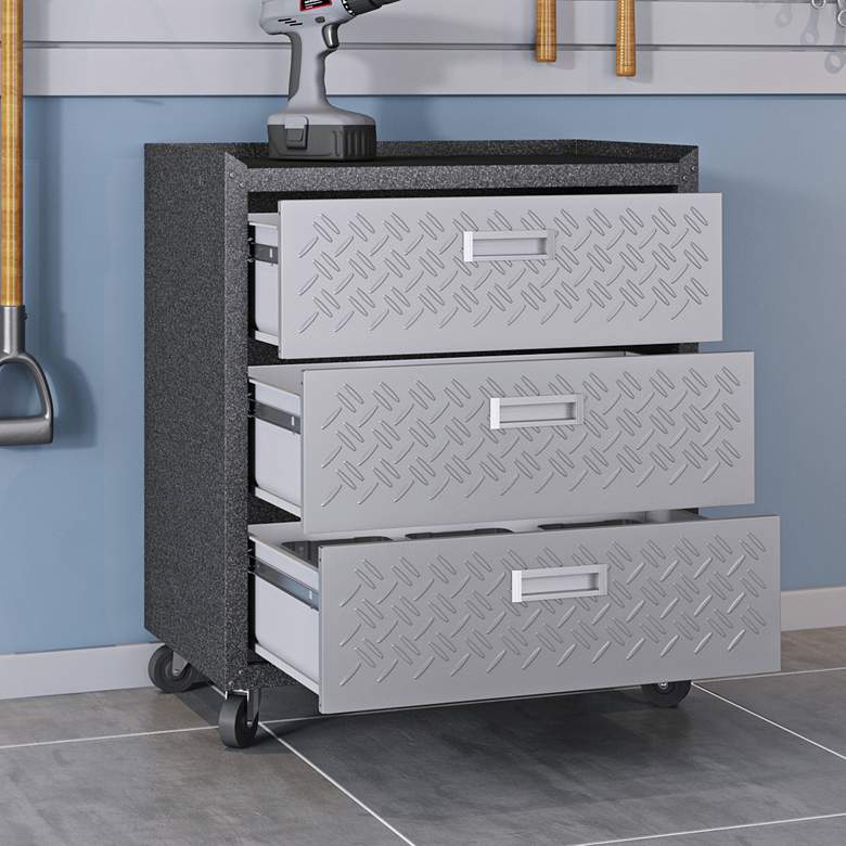 Image 1 Fortress Gray Textured Metal 3-Drawer Garage Mobile Chest