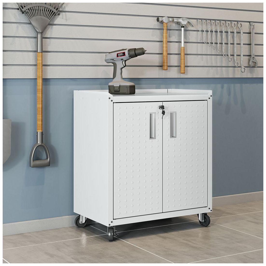 Image 3 Fortress Mobile Garage Cabinet with Shelves in White more views