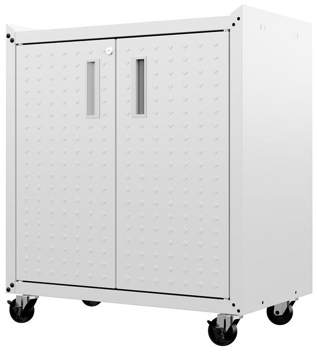 Fortress Mobile Garage Cabinet with Shelves in White