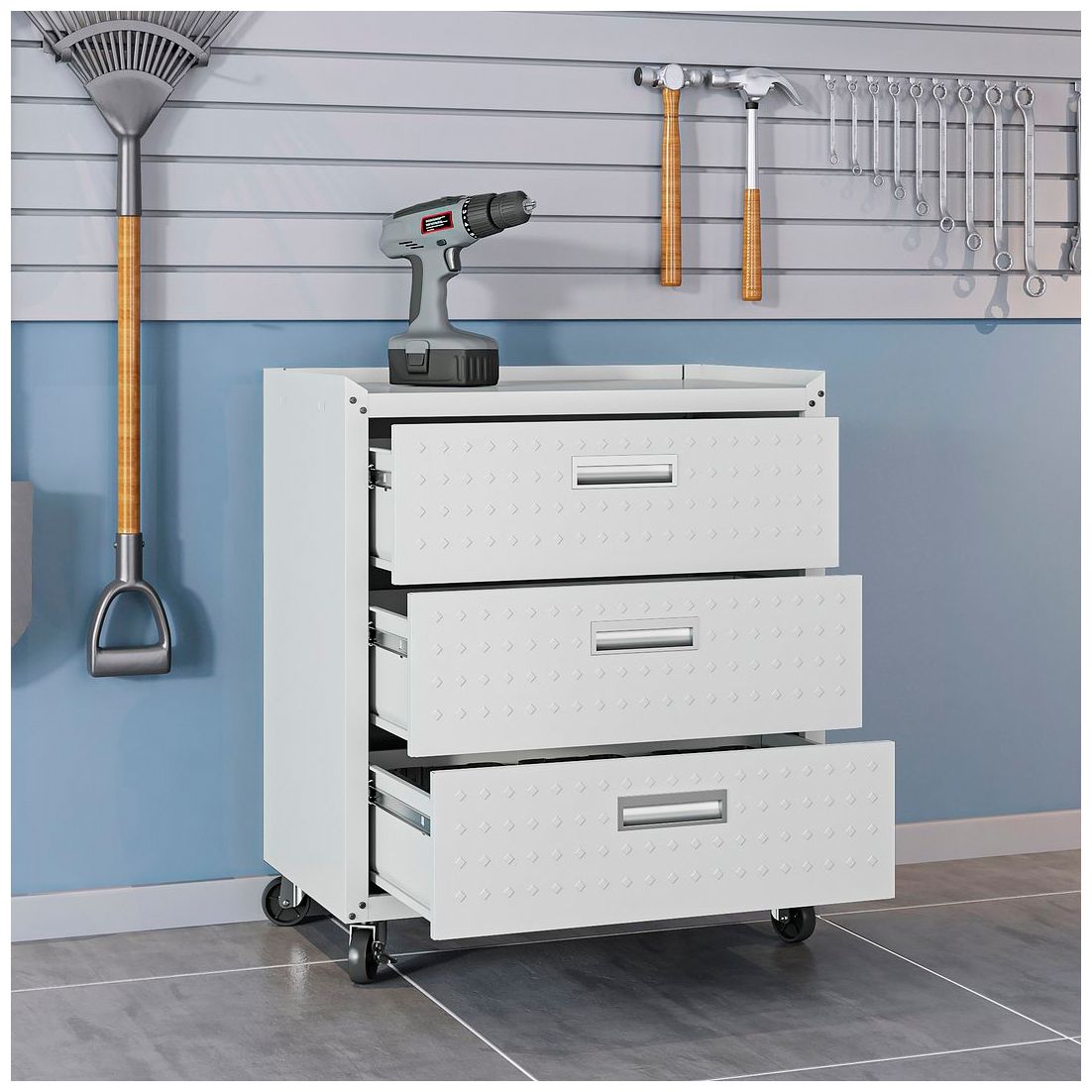 Image 5 Fortress Mobile Garage Chest with Drawers in White more views