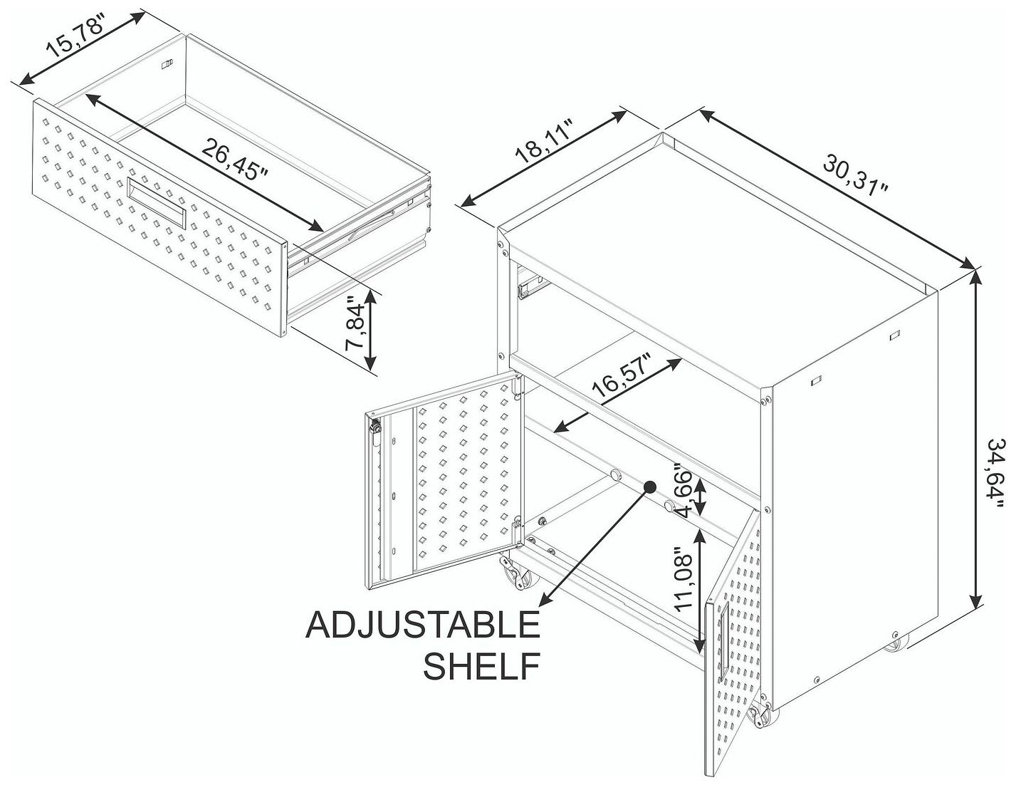 Image 4 Fortress Textured Metal 31.5" Garage Mobile Cabinet with 1 Full Extens more views