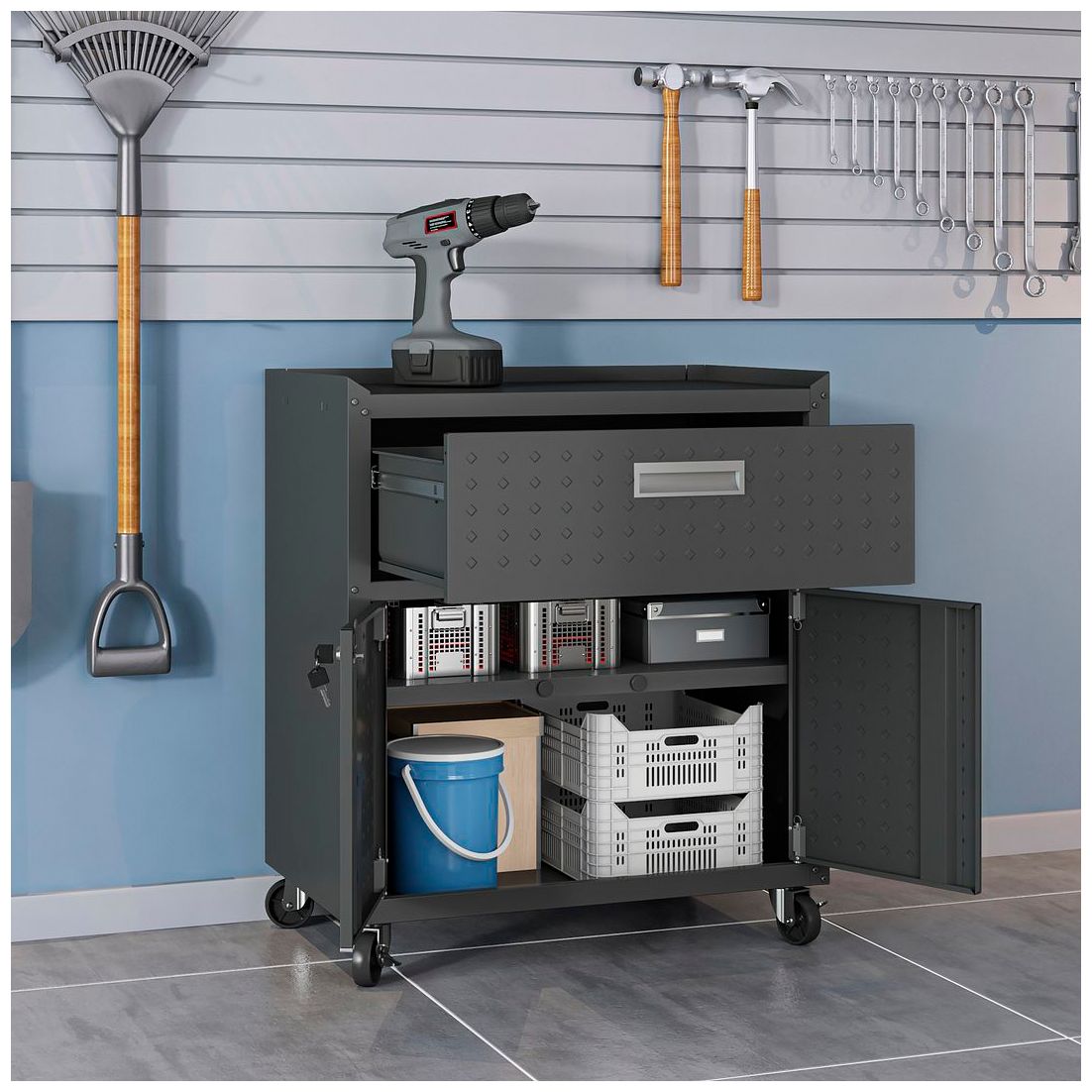 Image 5 Fortress Textured Metal 31.5" Garage Mobile Cabinet with 1 Full Extens more views