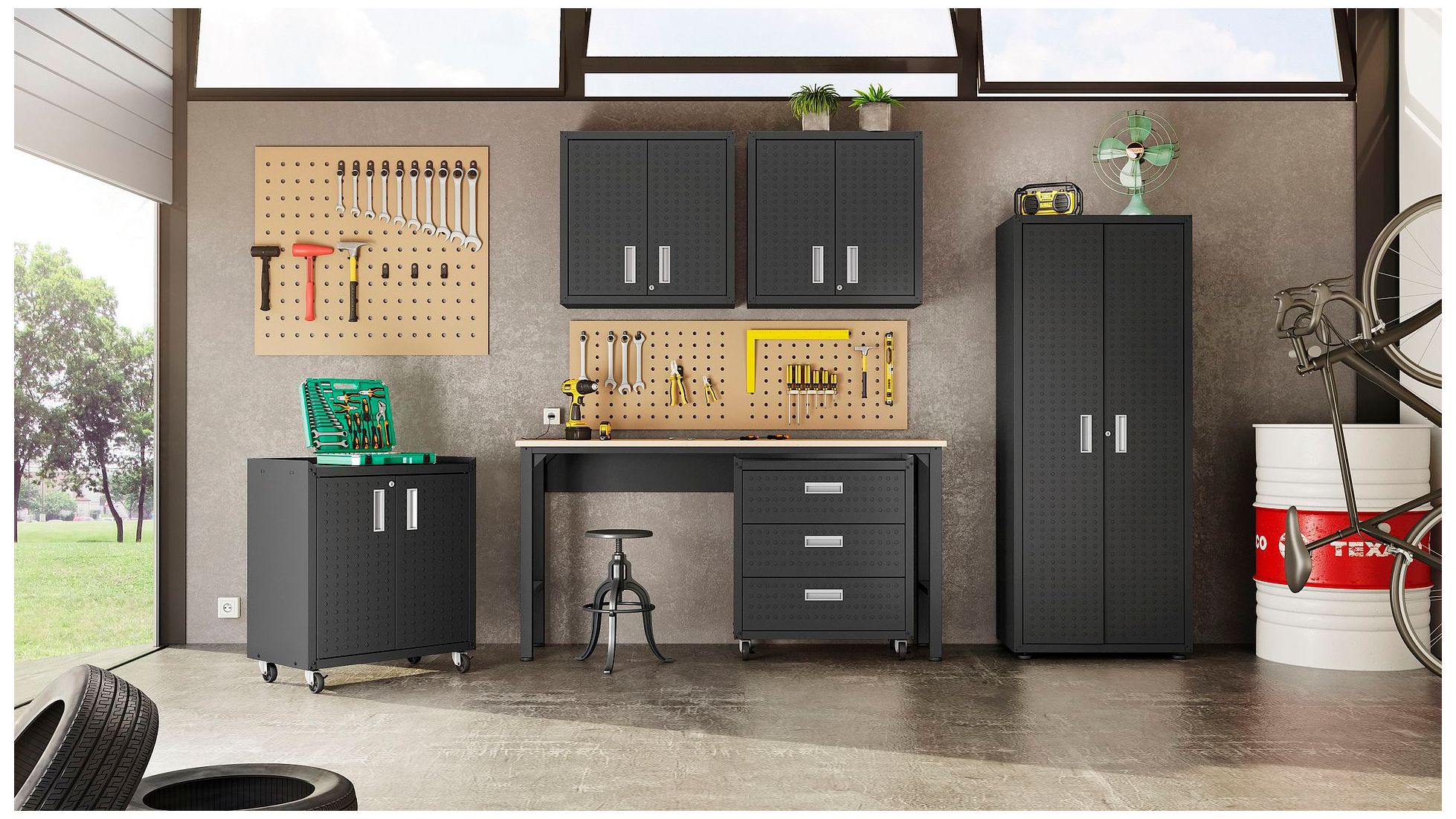 Fortress Textured Metal 31.5" Garage Mobile Cabinet with 1 Full Extens