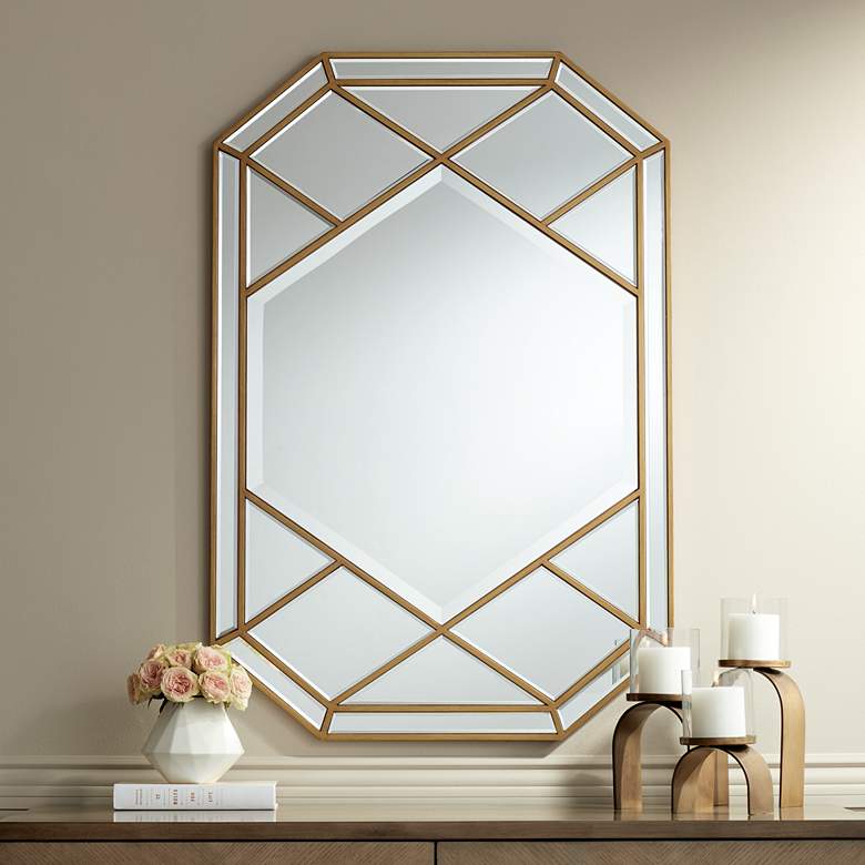Image 1 Fortuna 28 inch x 42 inch Gold Steel Geometric Wall Mirror