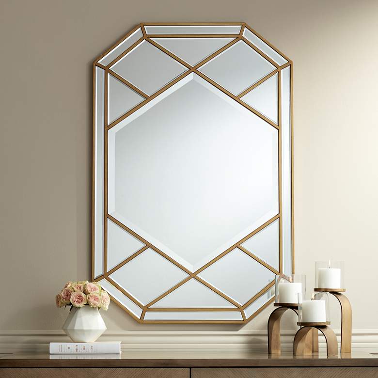 Image 1 Fortuna 28" x 42" Gold Steel Geometric Wall Mirror