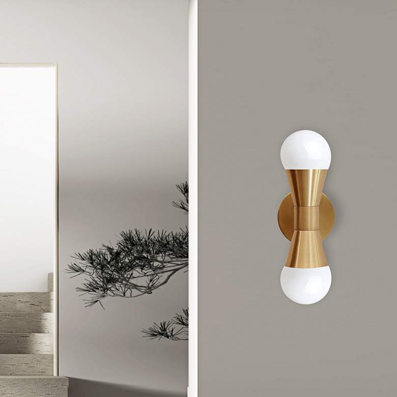 Image 5 Fortuna 7 1/4" High Aged Brass 2-Light Wall Sconce more views