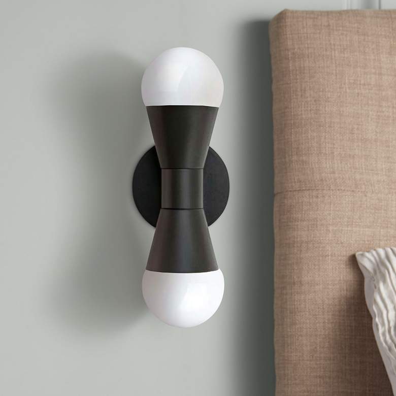 Image 1 Fortuna 7 1/4" High Matte Black 2-Light Wall Sconce