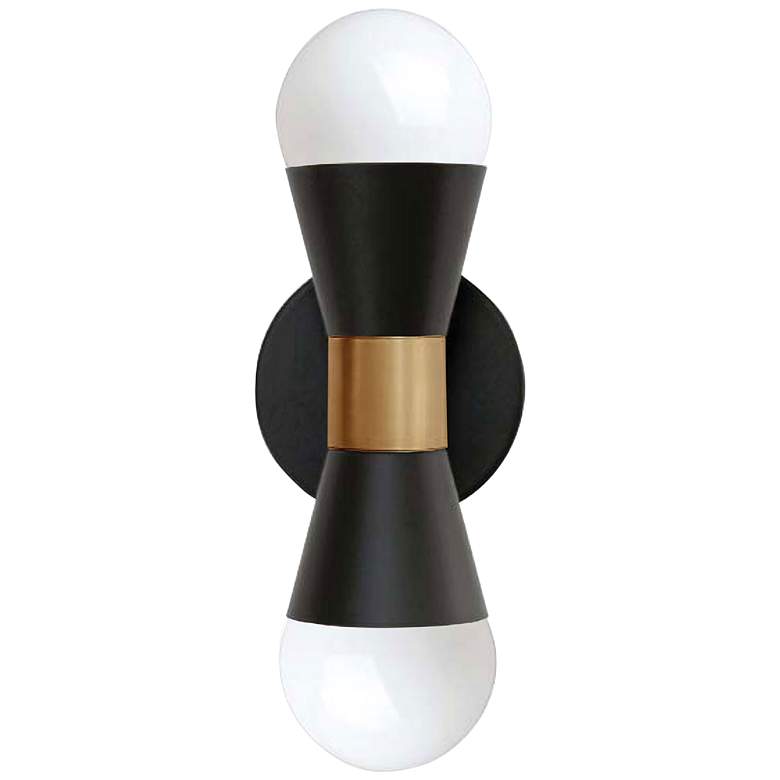 Image 2 Fortuna 7 1/4"H Matte Black and Brass 2-Light Wall Sconce