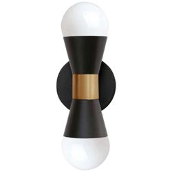 Fortuna 7 1/4&quot;H Matte Black and Brass 2-Light Wall Sconce
