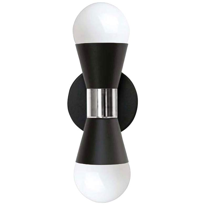 Image 2 Fortuna 7 1/4 inchH Matte Black and Chrome 2-Light Wall Sconce