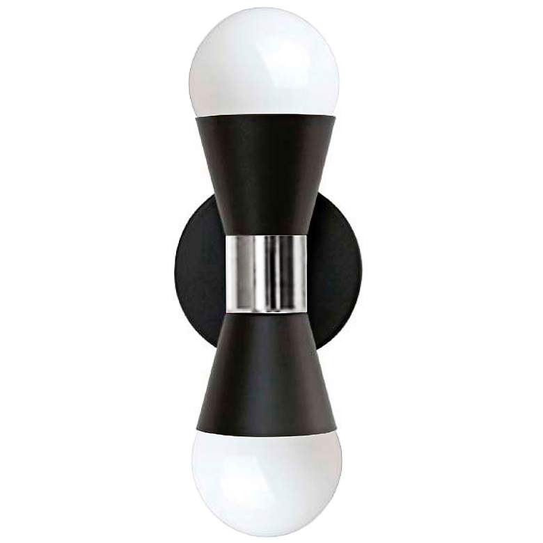 Image 2 Fortuna 7 1/4"H Matte Black and Chrome 2-Light Wall Sconce