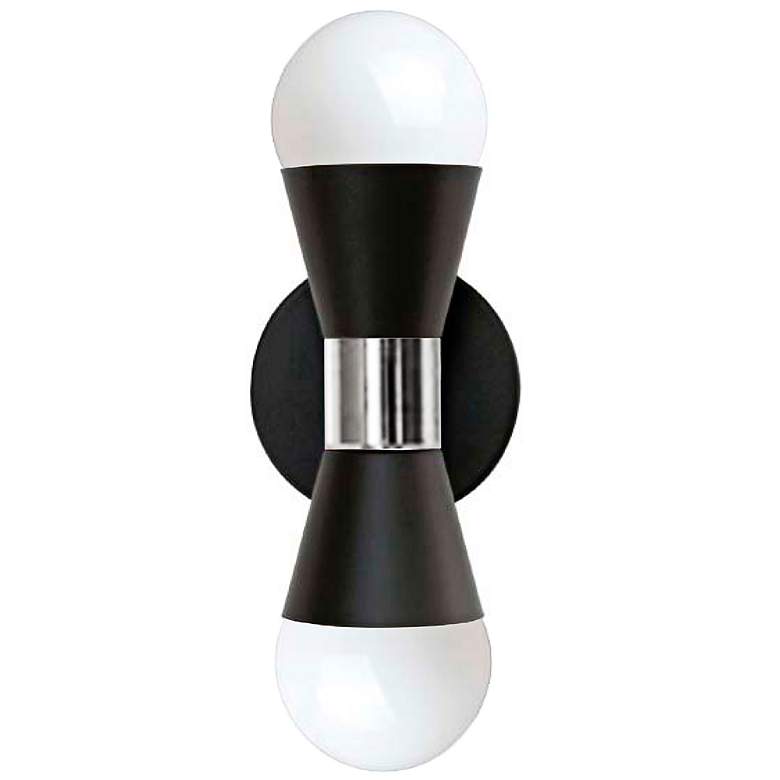 Image 2 Fortuna 7 1/4 inchH Matte Black and Chrome 2-Light Wall Sconce