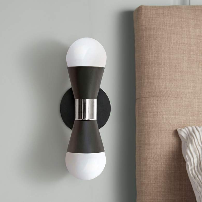 Image 1 Fortuna 7 1/4"H Matte Black and Chrome 2-Light Wall Sconce