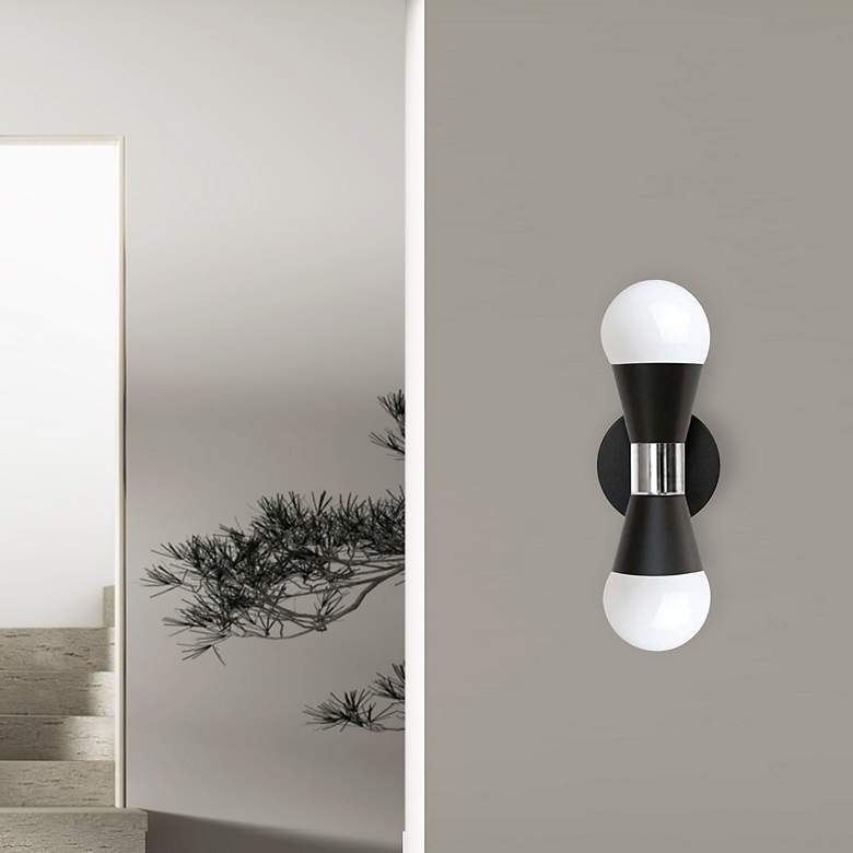 Image 3 Fortuna 7 1/4"H Matte Black and Chrome 2-Light Wall Sconce more views
