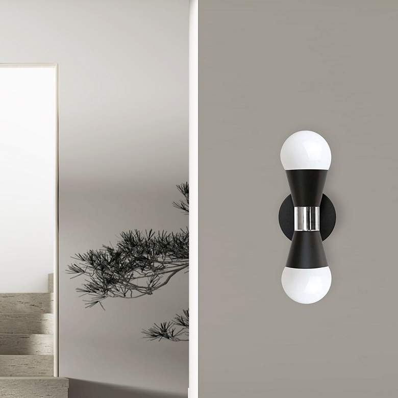 Image 3 Fortuna 7 1/4 inchH Matte Black and Chrome 2-Light Wall Sconce more views