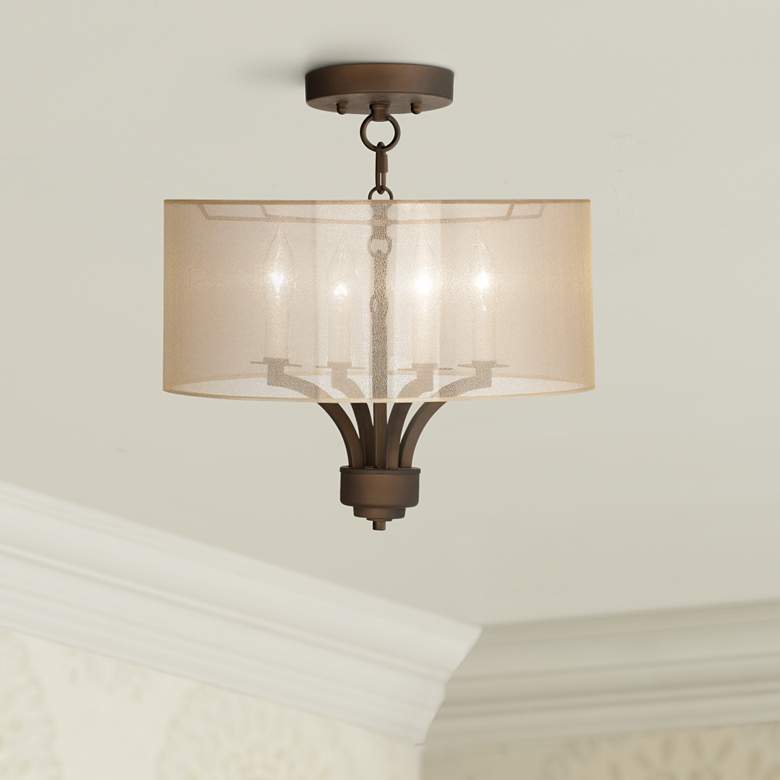 Image 1 Fortuna Bronze 16 inch Wide Sheer Gold Ceiling Light