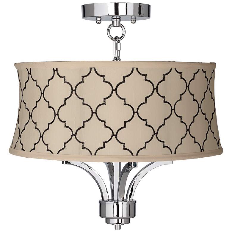 Image 1 Fortuna Chrome 17 inch Wide Cream Moroccan Tile Ceiling Light