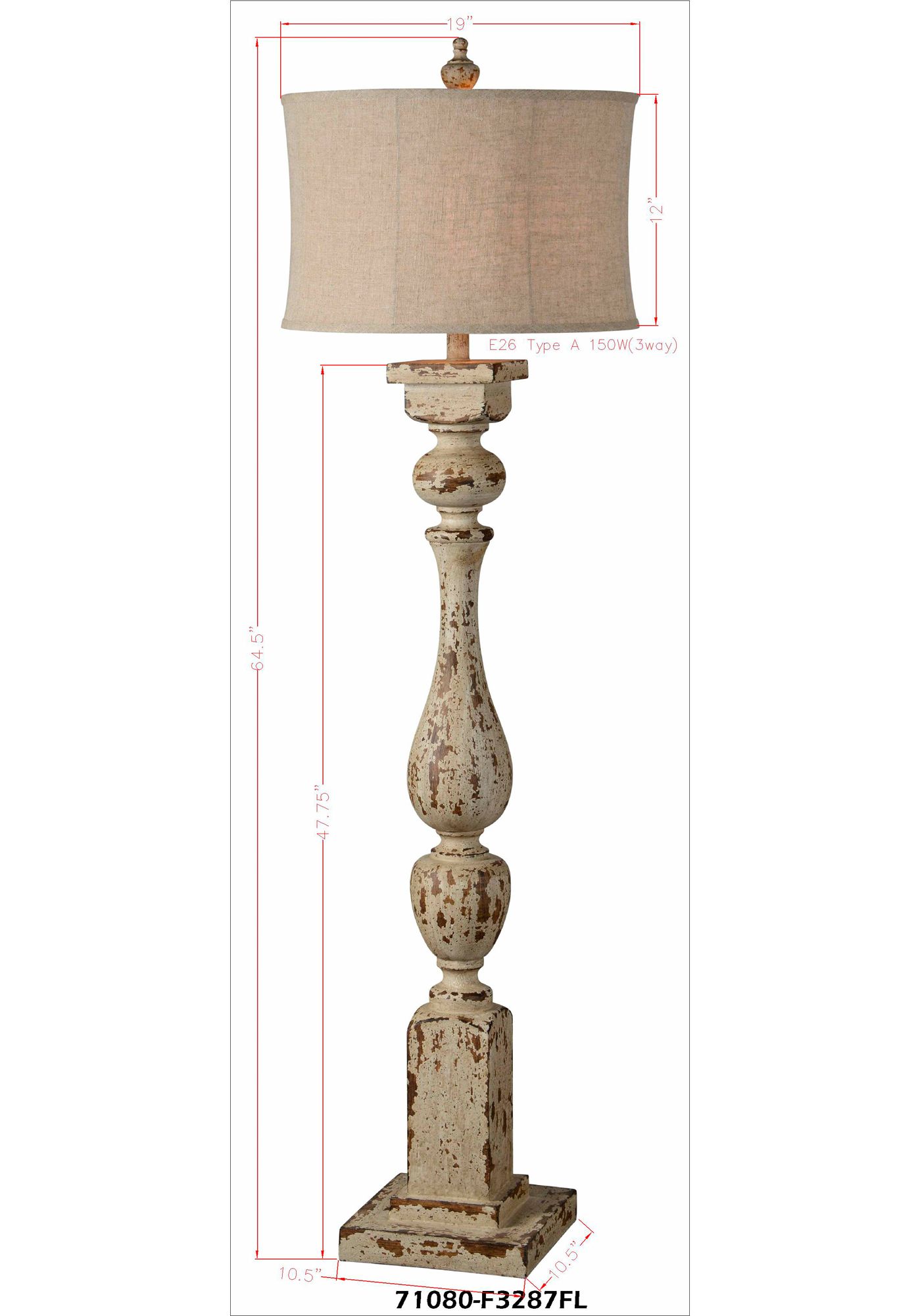 Image 5 Forty West Anderson 66" Rustic White Column Farmhouse Floor Lamp more views