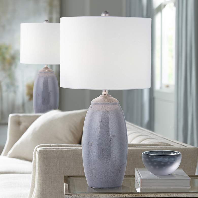 Image 1 Forty West Benton Blue Ceramic Table Lamps Set of 2