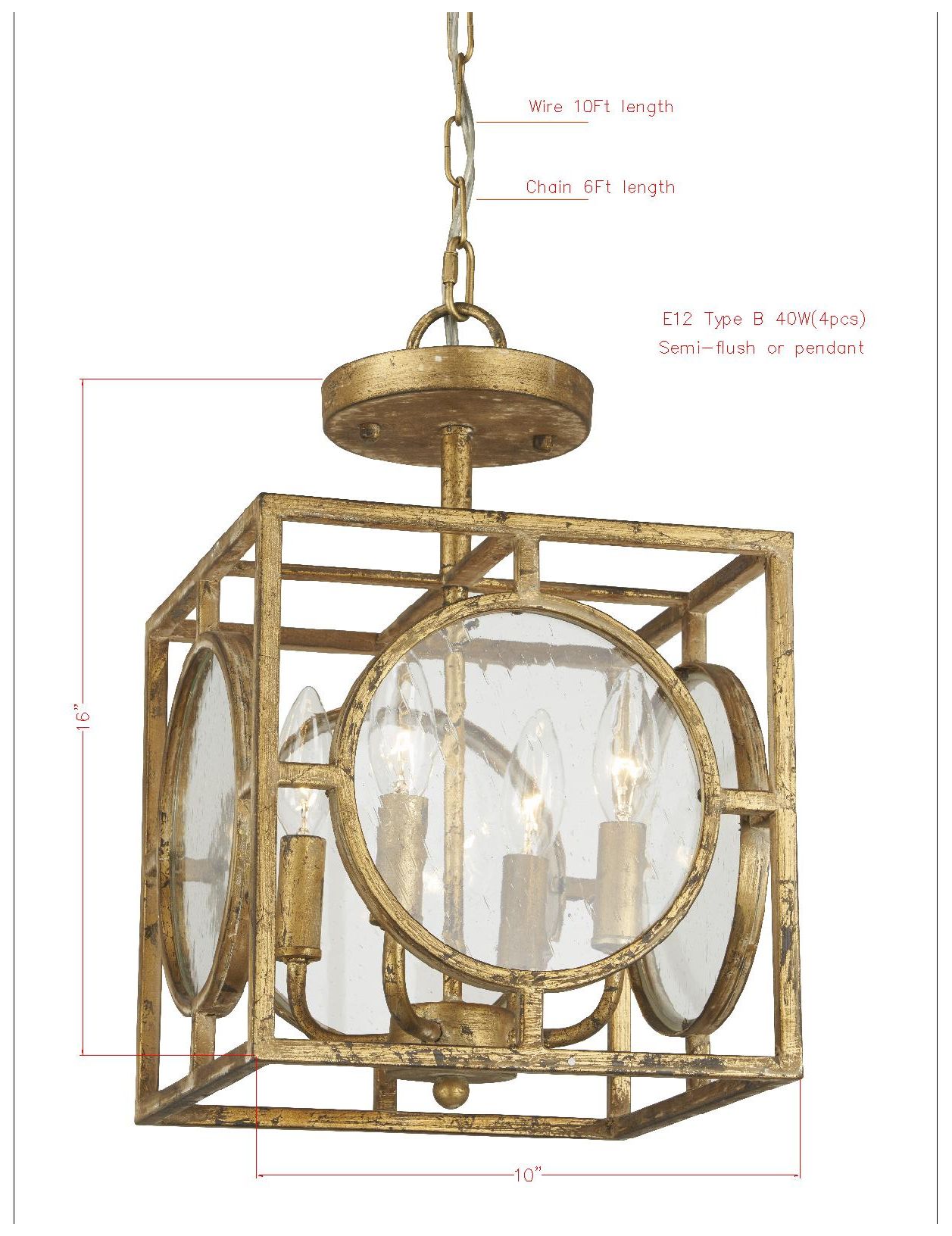 Image 2 Forty West Berlin 10x16" Metal + Glass Semi-Flush/Convertible more views