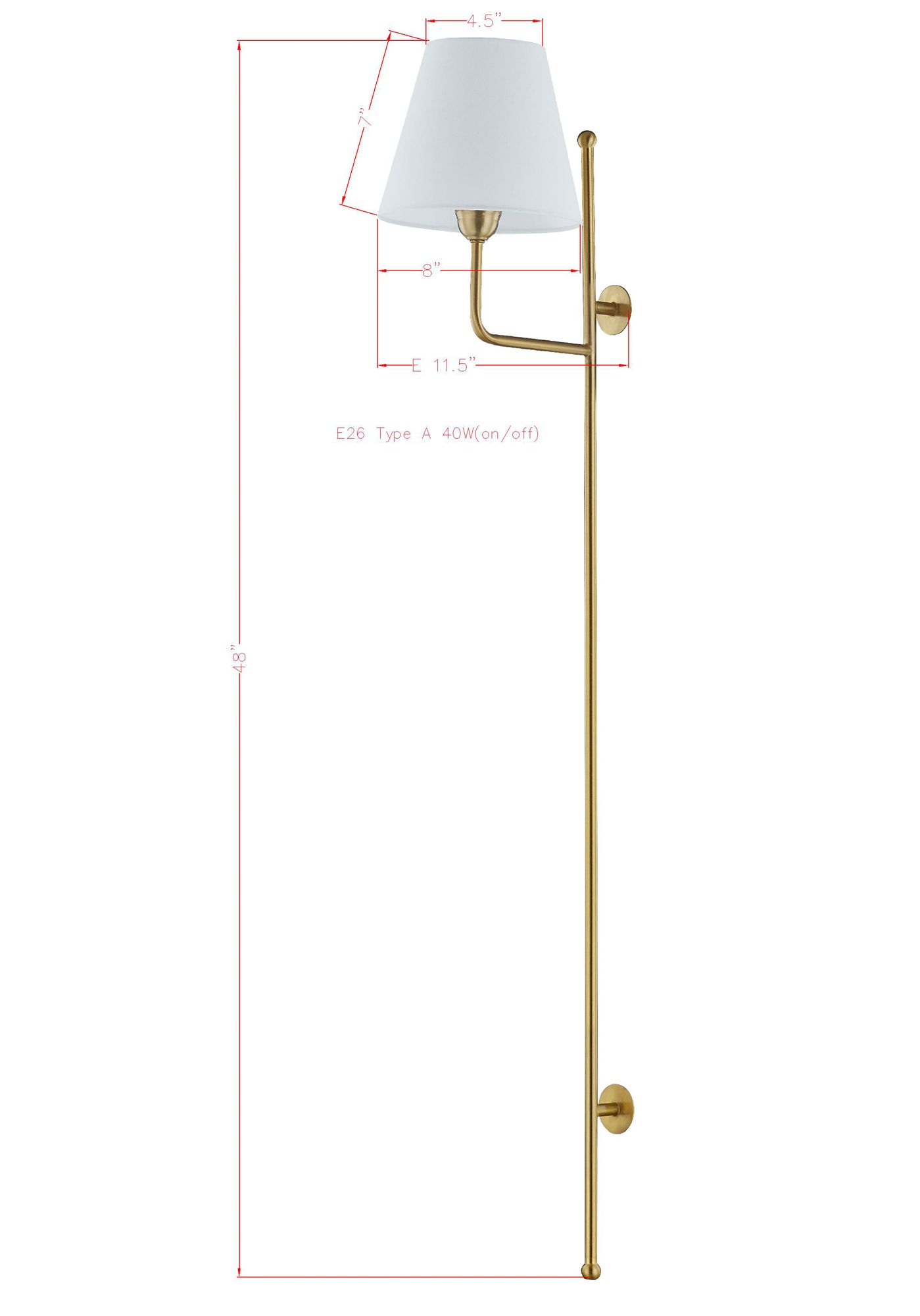Image 3 Forty West Case 8x48" Brass Metal Plug-in Sconce more views