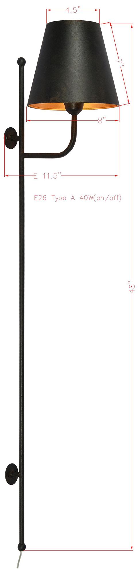 Image 4 Forty West Case 8x48" Black Metal Plug-in Sconce more views