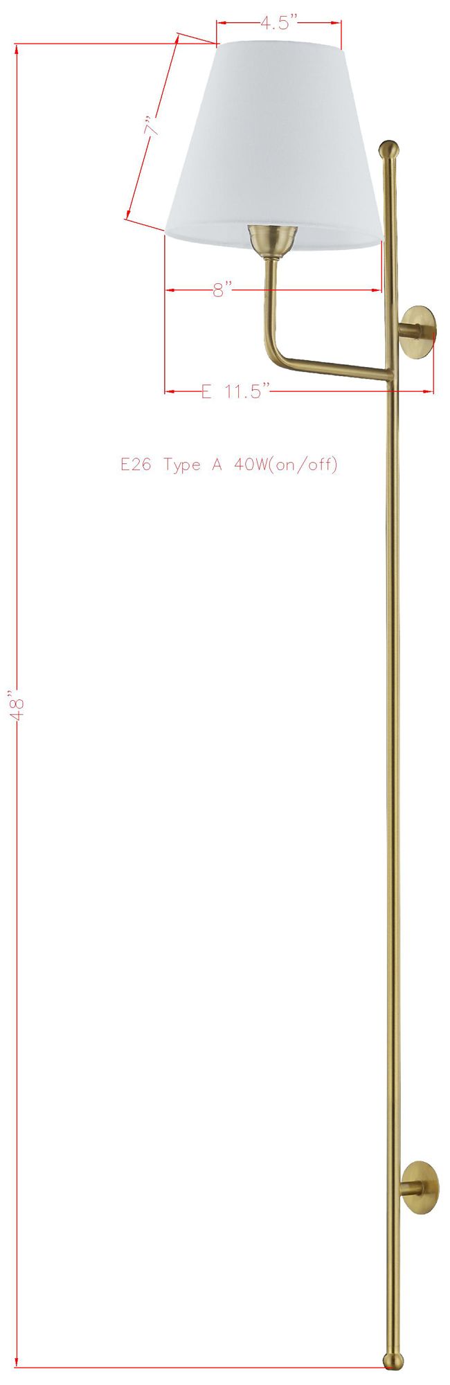 Image 3 Forty West Case 8x48" Brass Metal Plug-in Sconce more views