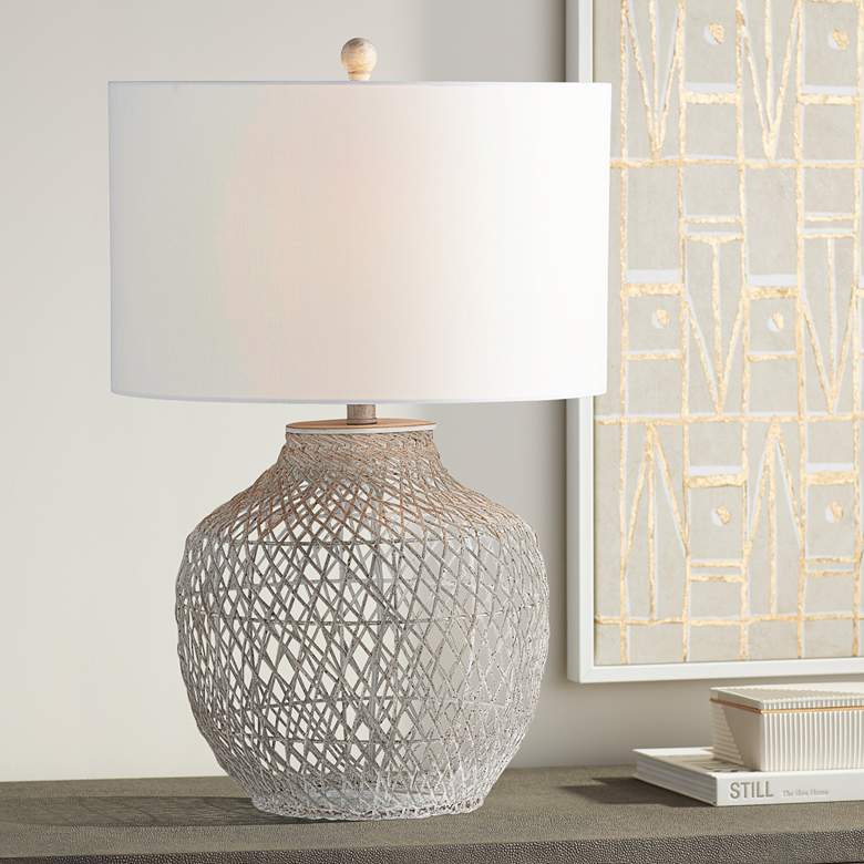 Image 1 Forty West Chloe Gray Rattan Table Lamp
