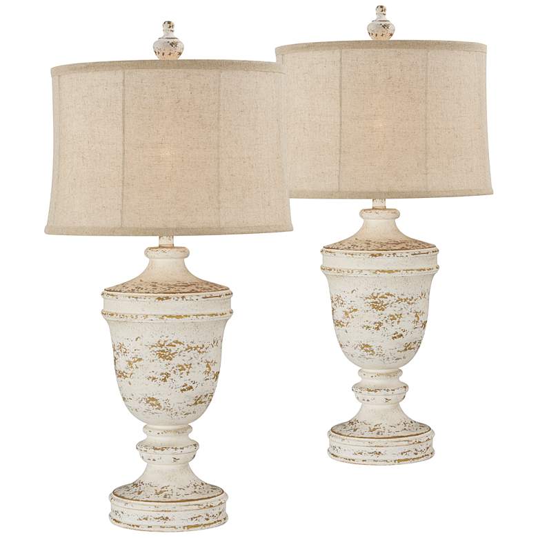 Image 1 Forty West Chrissy Distressed White Table Lamps Set of 2