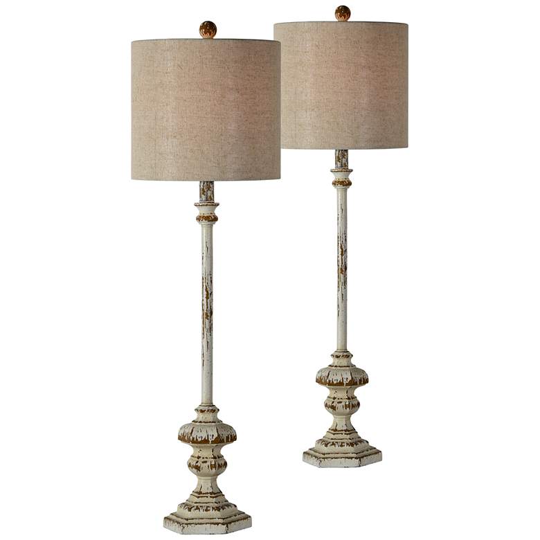 Image 1 Forty West Clarke 34" High Antique White Buffet Table Lamps Set of 2