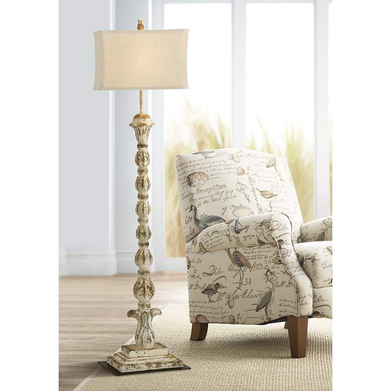 Image 1 Forty West Clarke 66" Traditional Distressed Cottage White Floor Lamp