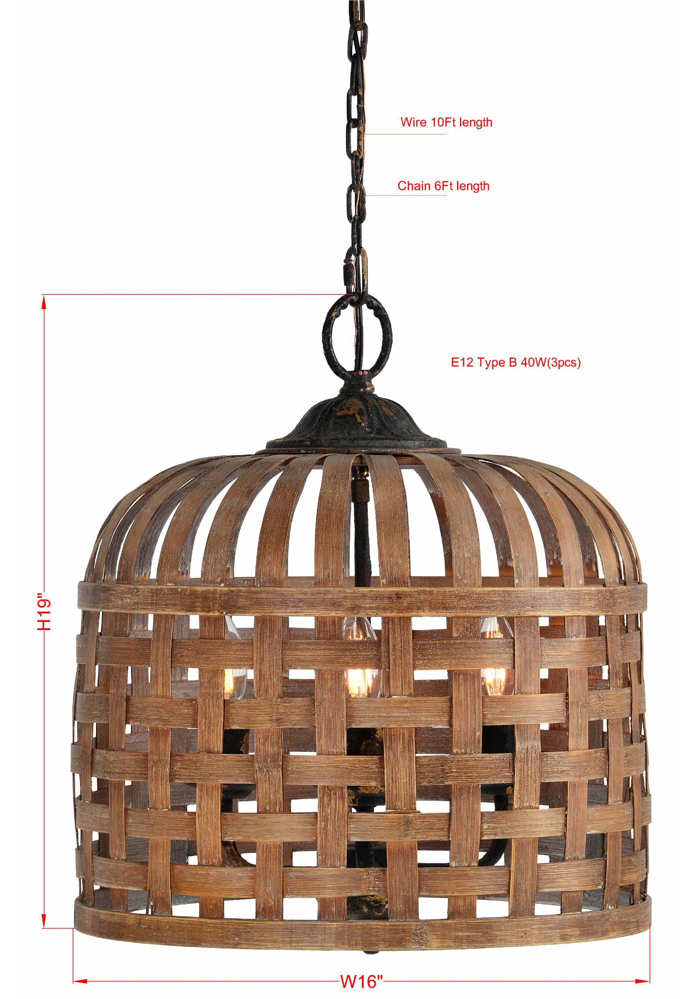 Image 4 Forty West Cohen 16x19" Wicker Pendant more views