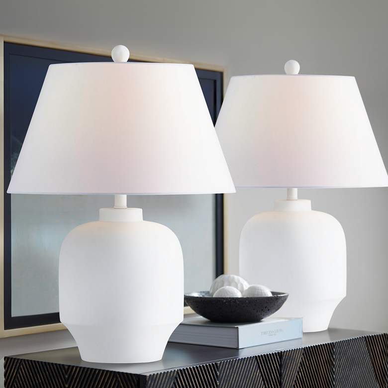 Image 1 Forty West Colbie 28" High White Table Lamps Set of 2