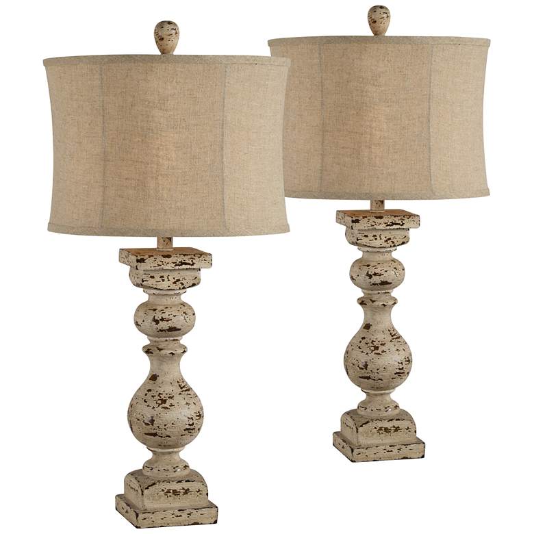 Image 1 Forty West Cooper Distressed Cream Table Lamps Set of 2