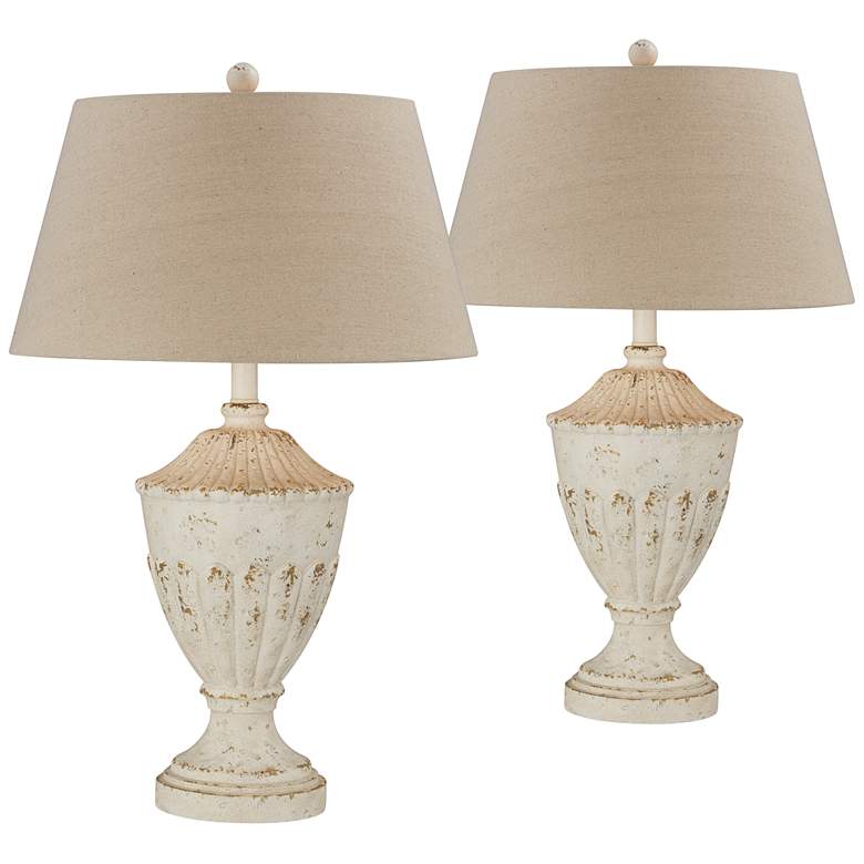 Image 2 Forty West Cory Distressed White Table Lamps Set of 2