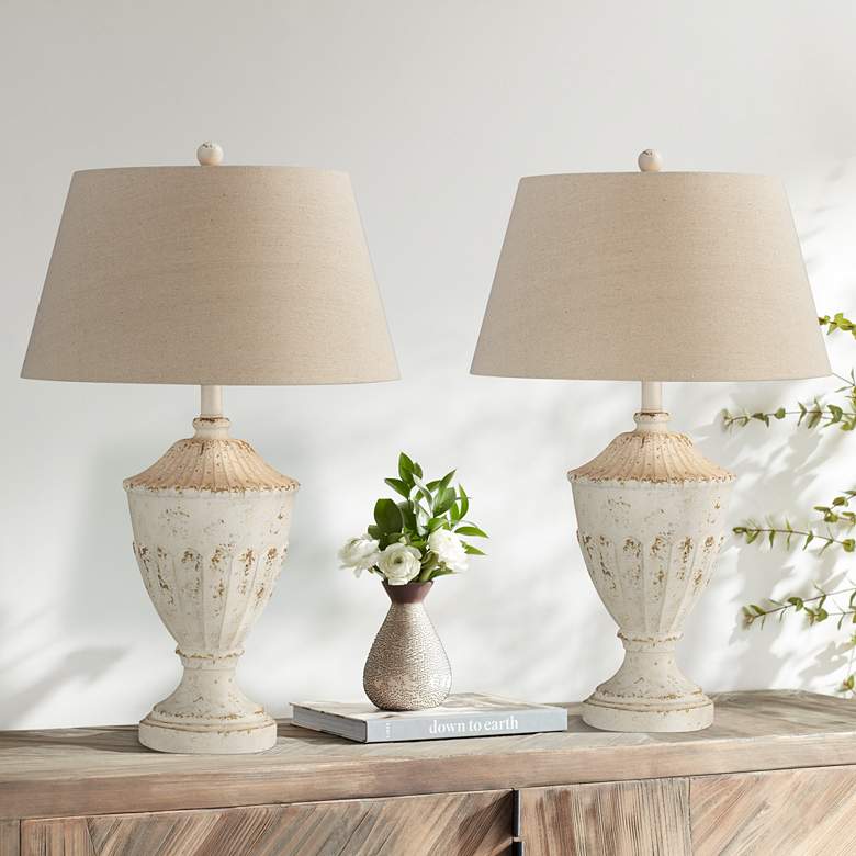 Image 1 Forty West Cory Distressed White Table Lamps Set of 2