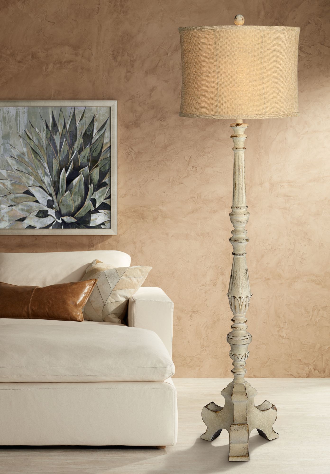 cream spindle floor lamp