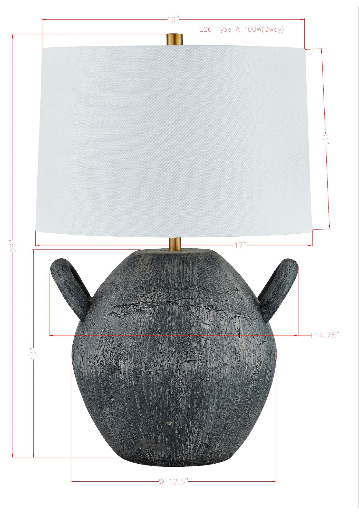 Image 3 Forty West Dean 26" Charcoal Black Jug Table Lamp more views