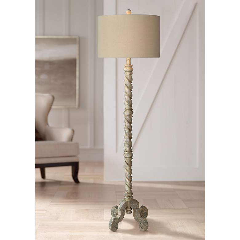 Image 1 Forty West Faulkner 63 inch High Cream Finish Faux Wood Floor Lamp