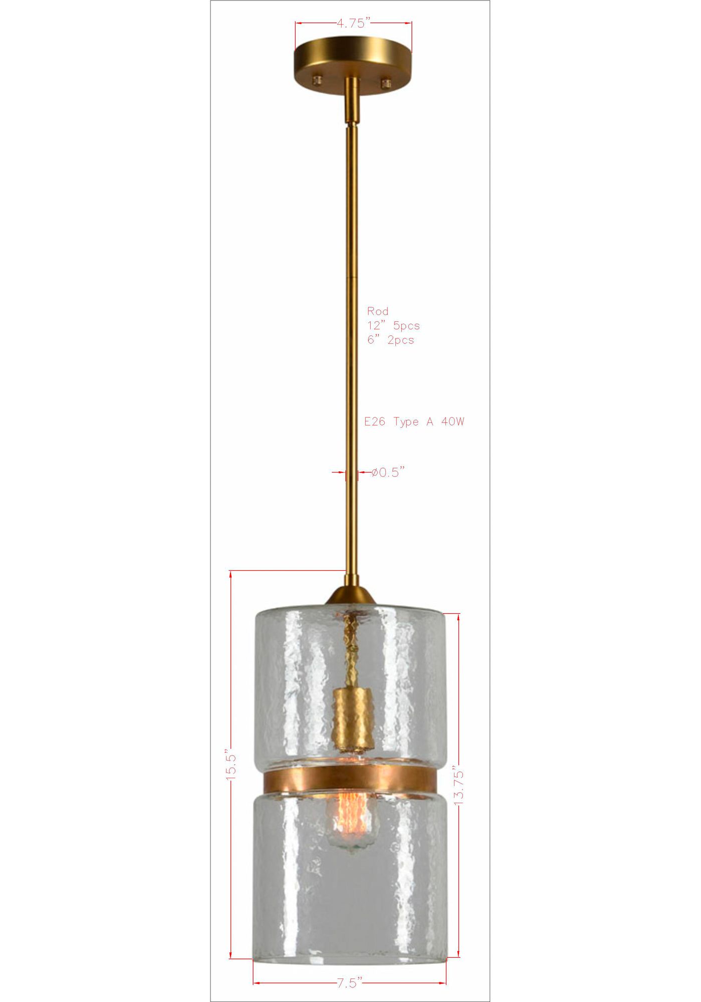 Image 5 Forty West Felix 7.5x15.5" Glass and Brass Pendant more views