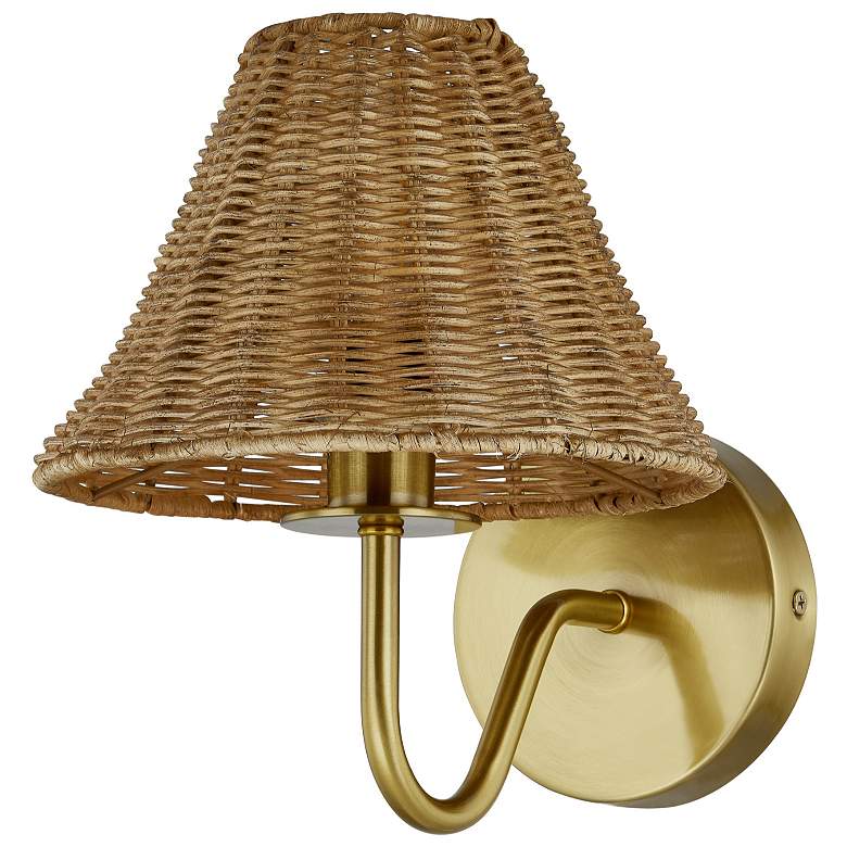 Image 1 Forty West Finn 8x9.75" Metal Sconce with Rattan Shade
