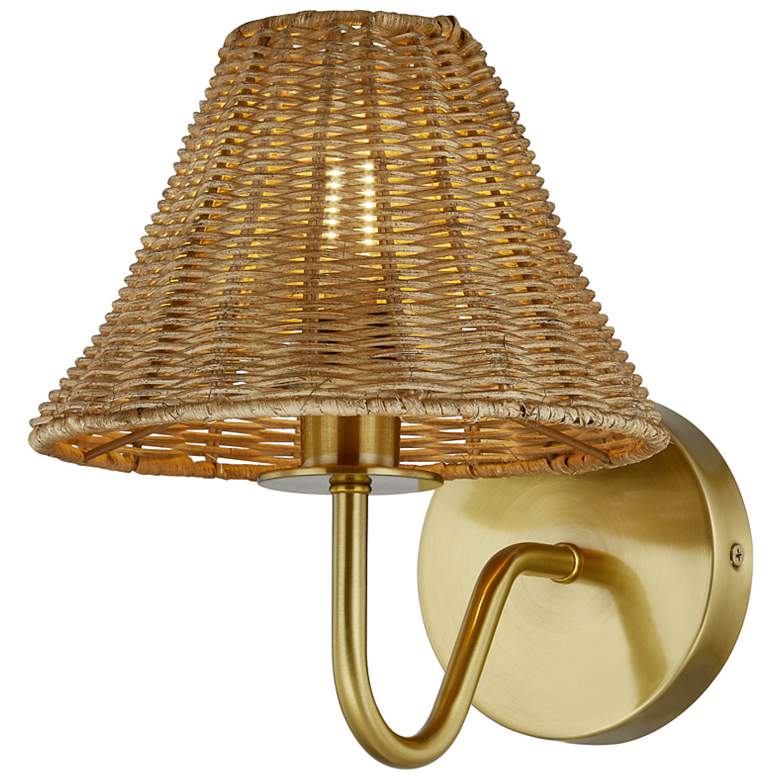 Image 2 Forty West Finn 8x9.75" Metal Sconce with Rattan Shade more views