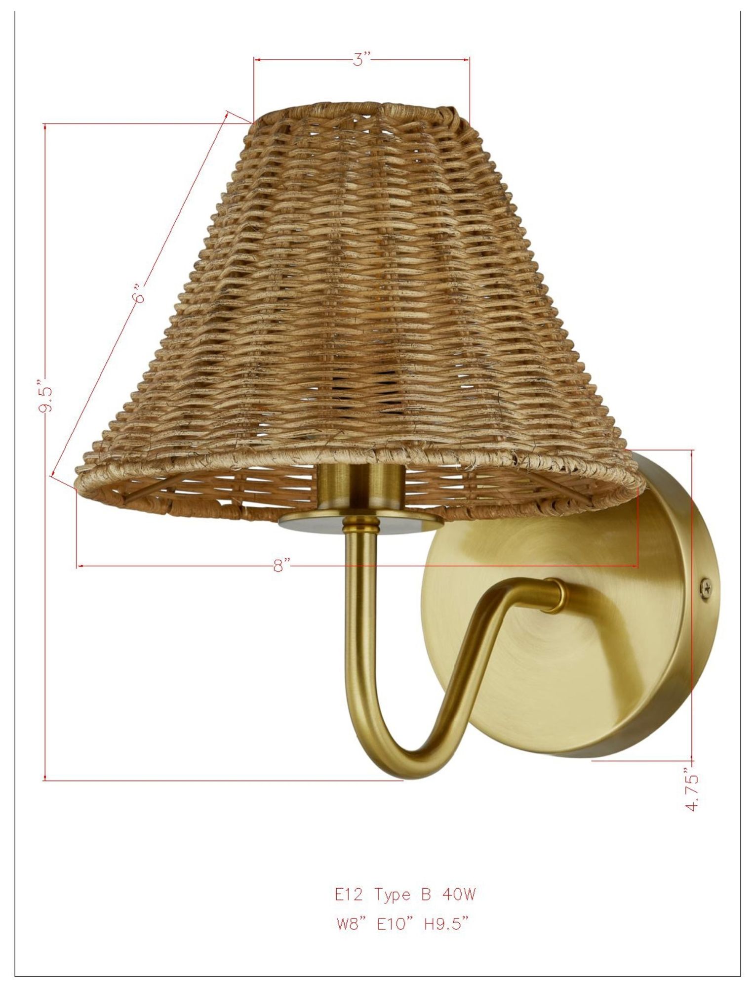 Image 3 Forty West Finn 8x9.75" Metal Sconce with Rattan Shade more views