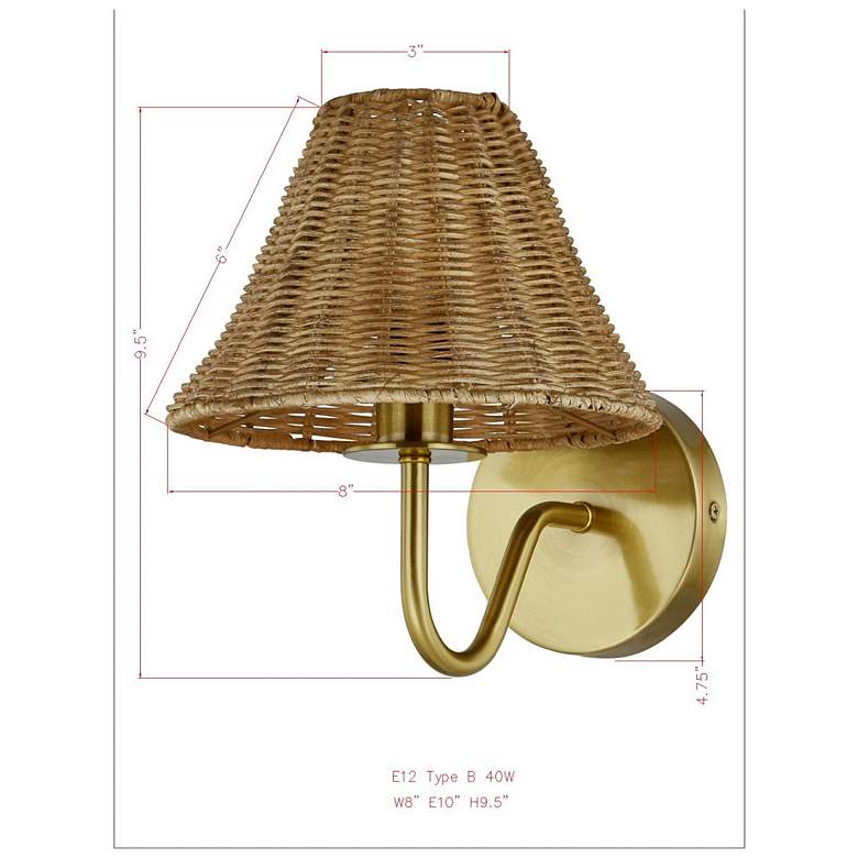 Image 3 Forty West Finn 8x9.75" Metal Sconce with Rattan Shade more views