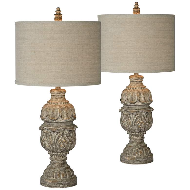Image 1 Forty West Frankie Distressed Wood-Look Table Lamps Set of 2