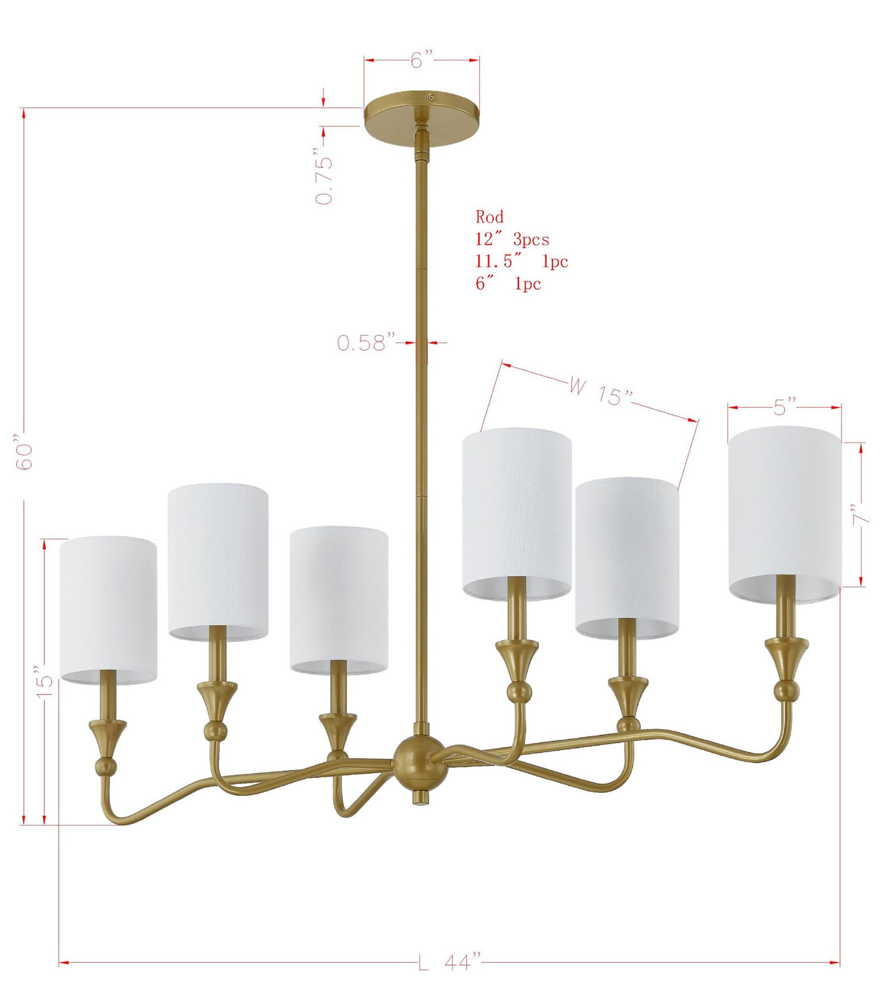 Image 3 Forty West Goldie 44x15x15" Metal Chandelier more views