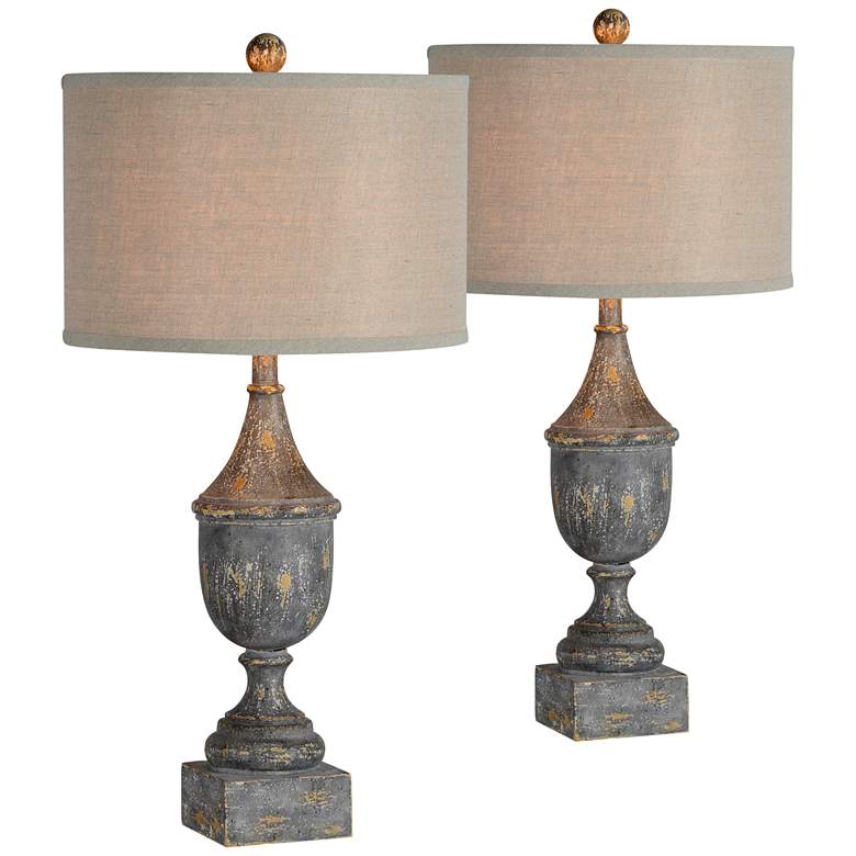 Image 1 Forty West Grayson Distressed Gray Table Lamps Set of 2