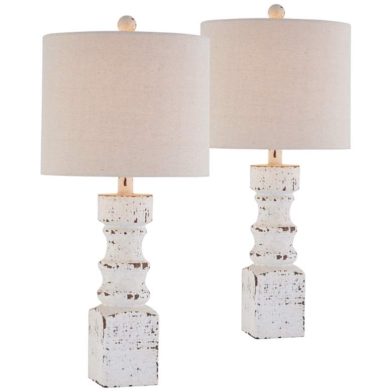Image 1 Forty West Hank Distressed Crisp White Table Lamps Set of 2