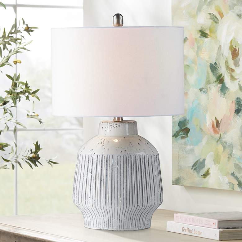 Image 1 Forty West Hartwell White Ribbed Ceramic Table Lamp