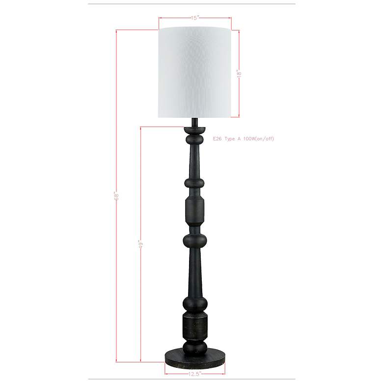Image 3 Forty West Henderson 68" Black Candlestick Base Floor Lamp more views
